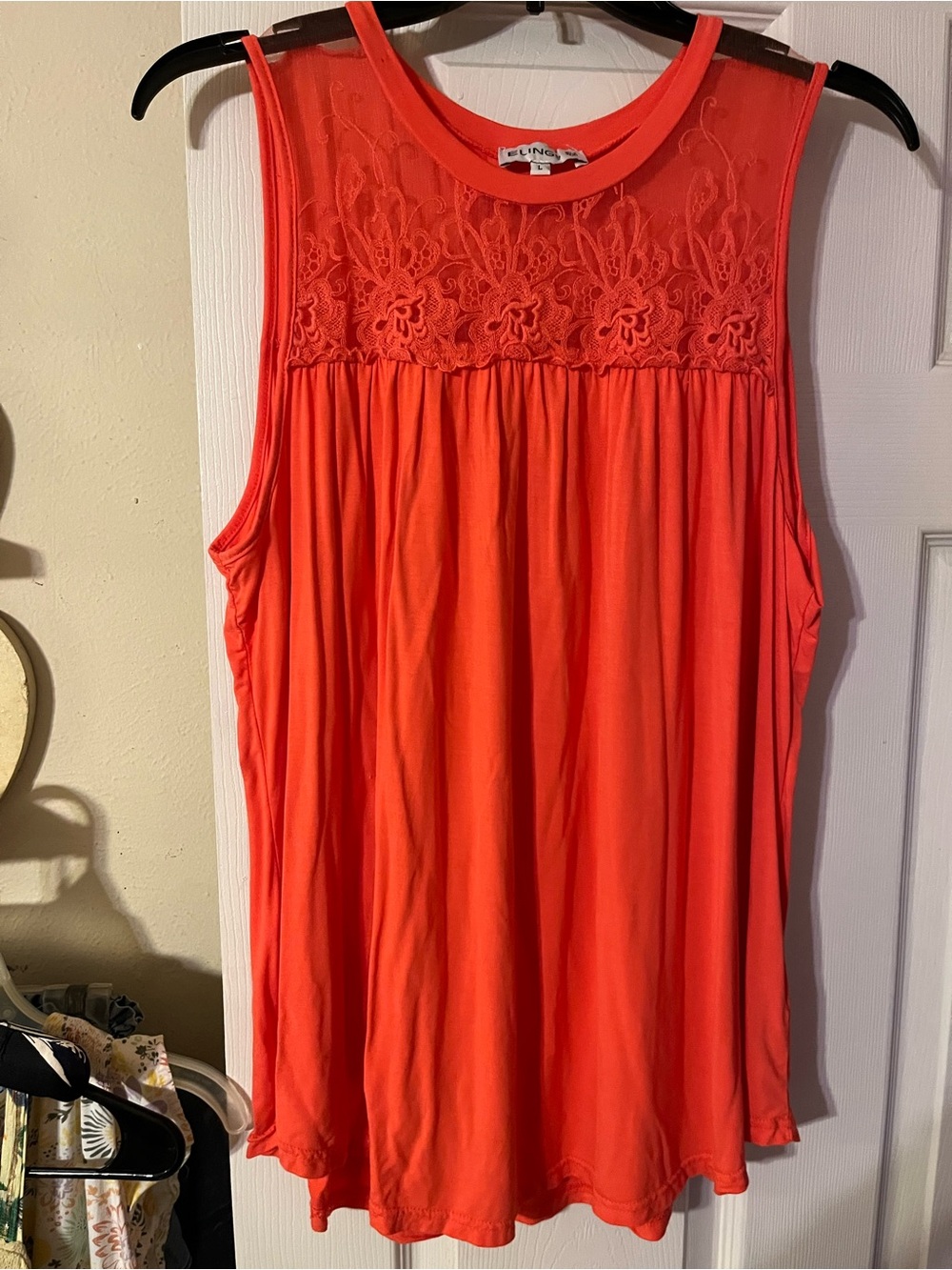 Lace Yoke Sleeveless Blouse - Coral